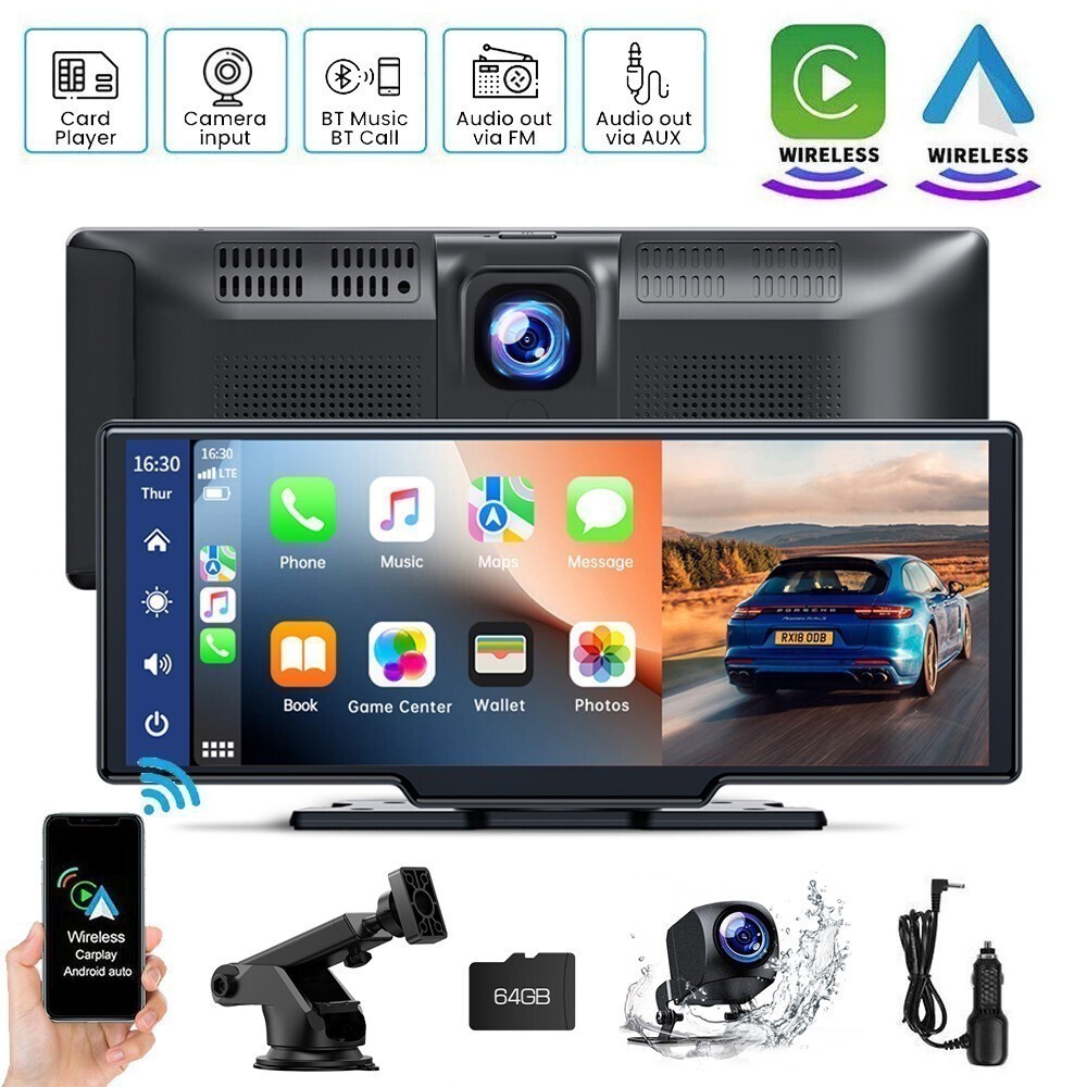 10.26" Dash Cam Portable Apple Carplay Android Auto Reverse Camera Car Stereo