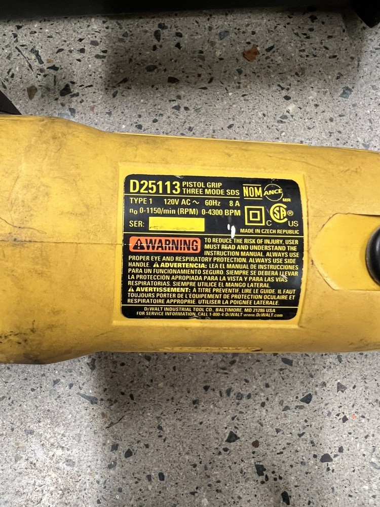 DEWALT D25113 1” SDS PLUS ROTARY HAMMER DRILL