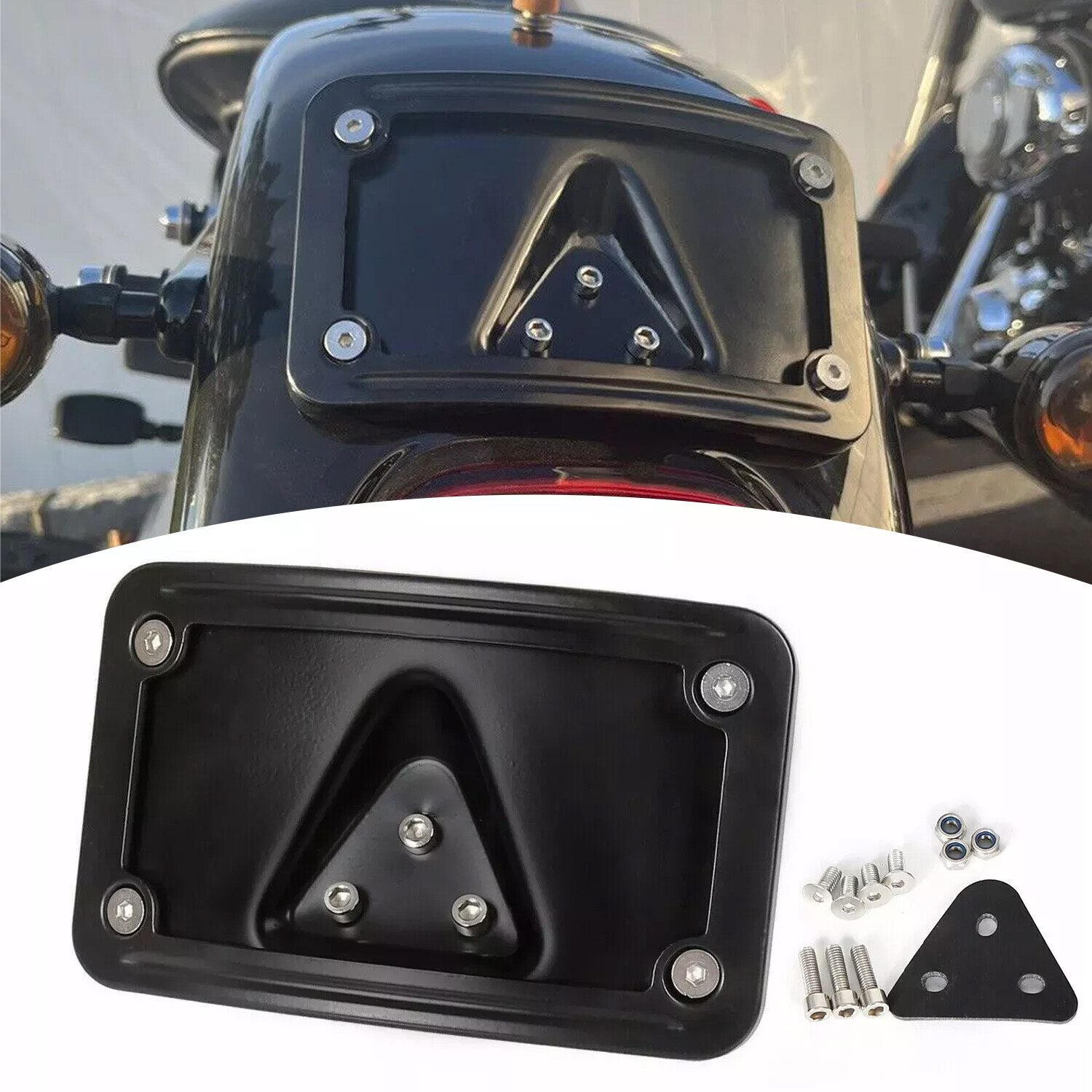 3 Hole Curved Laydown License Plate Mount Bracket For Harley Softail Sportster
