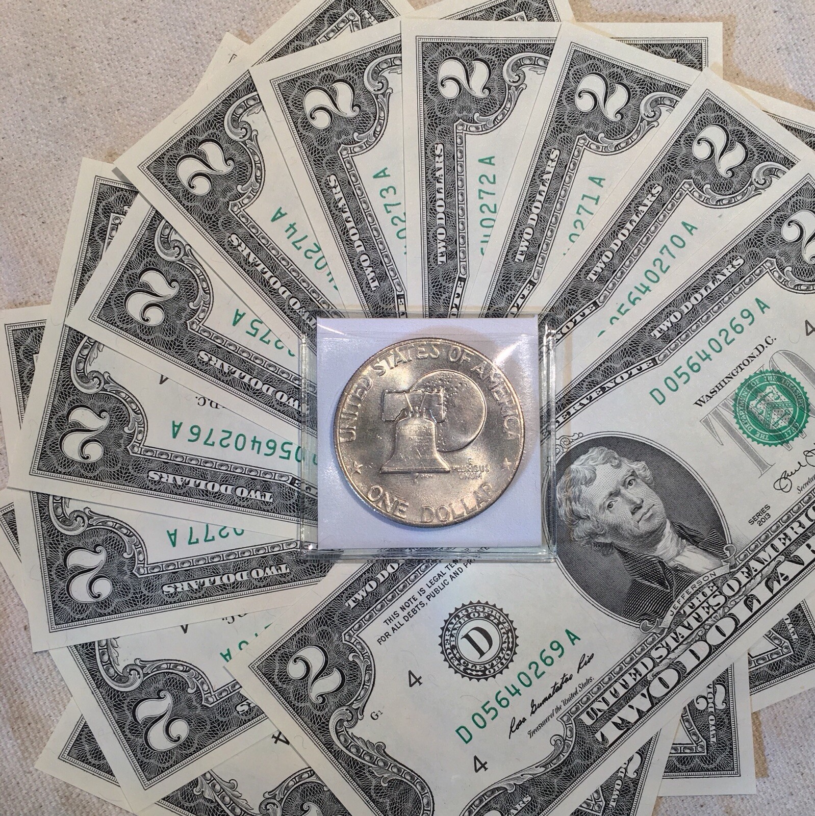 (1776-1976) Bicentennial Ike Dollar & $2 Note Set