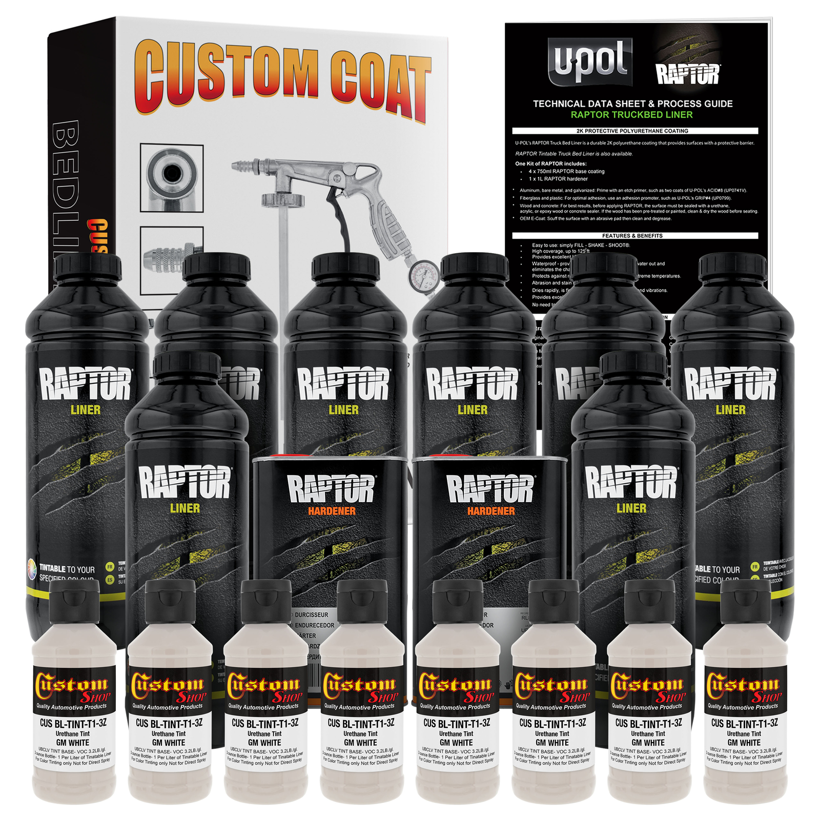 Raptor GM White Urethane Spray-On Truck Bed Liner Spray Gun, 8 Liters