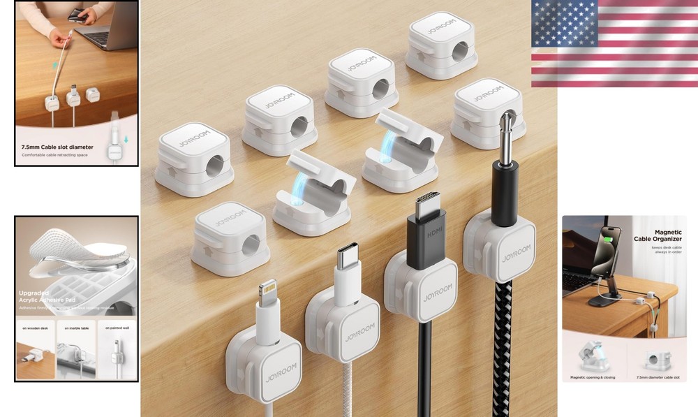 Space-Saving Magnetic Cable Clips - 12 Pack Adjustable Wire Management Solution