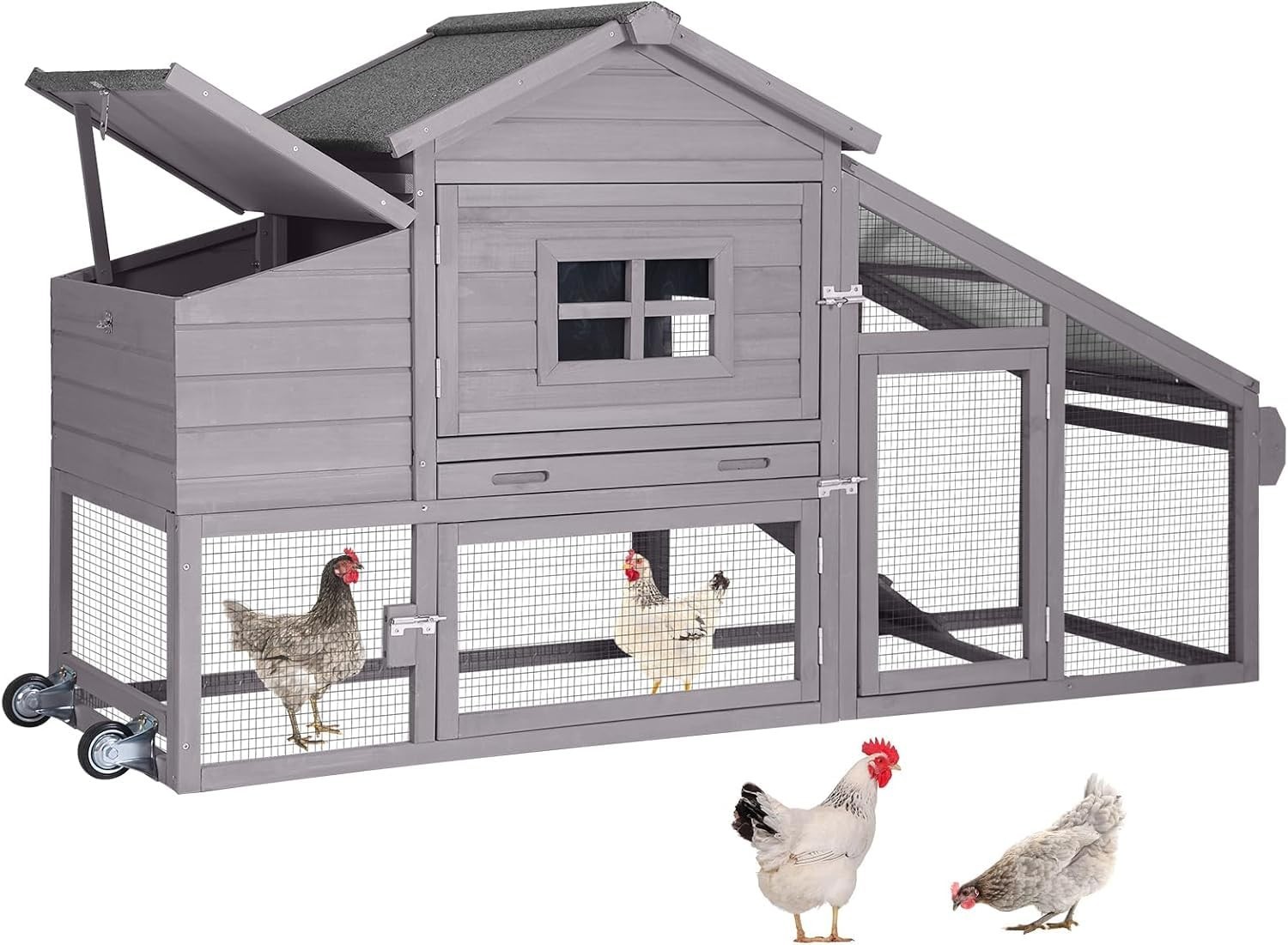 Aivituvin Chicken Coop Outdoor Wooden Poultry Cage Mobile Hen House with Wheels