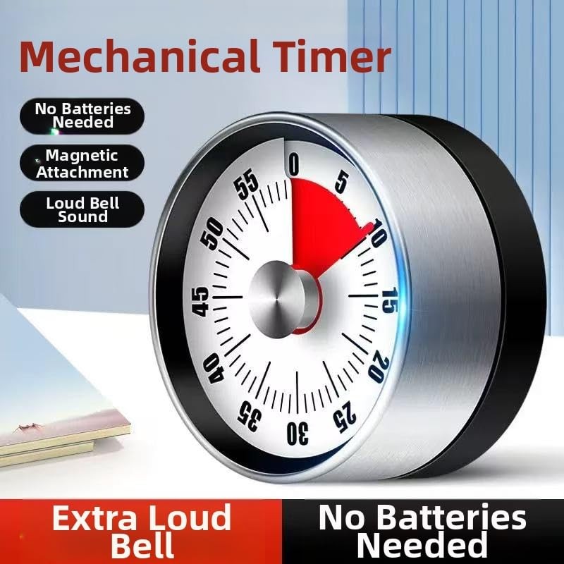 Mechanical Kitchen Timer with Magnetic Back, Visual Time Management Timer for