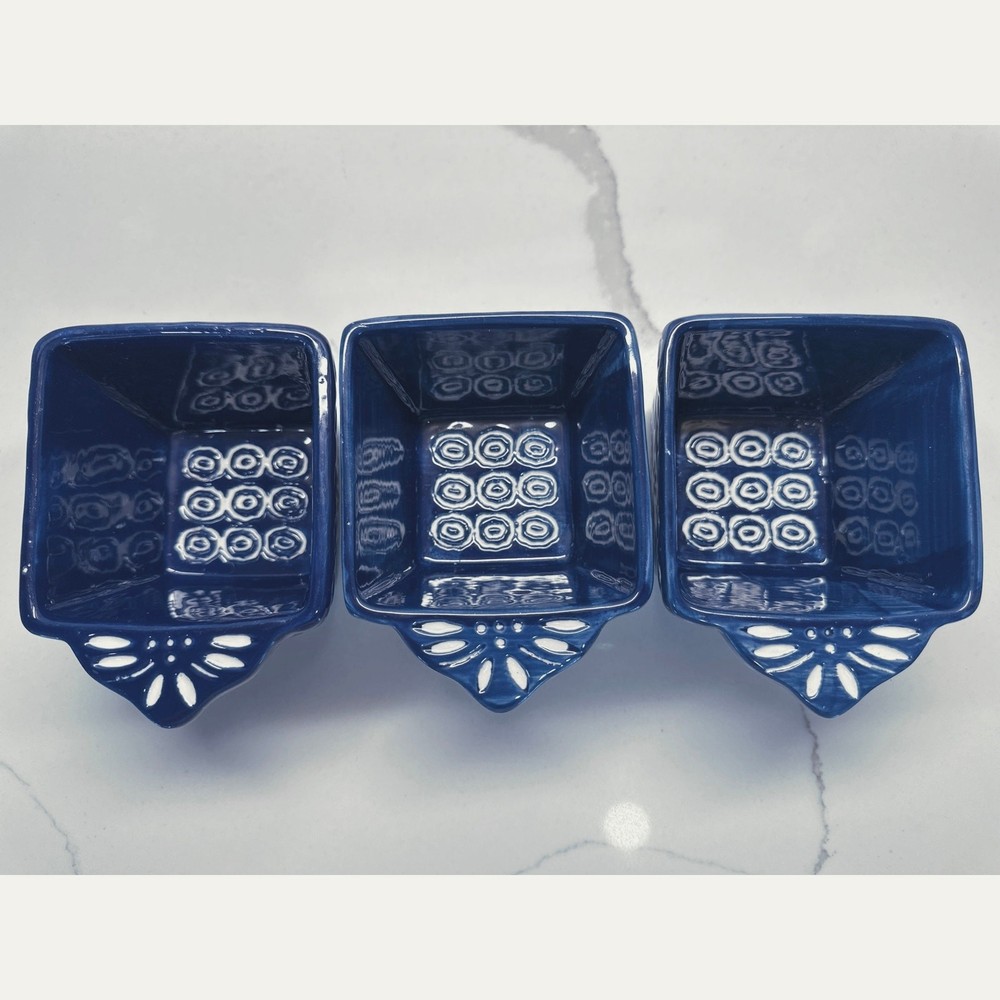 Temptations Old World Blue Ceramic Individual Ramekins Presentable Ovenware