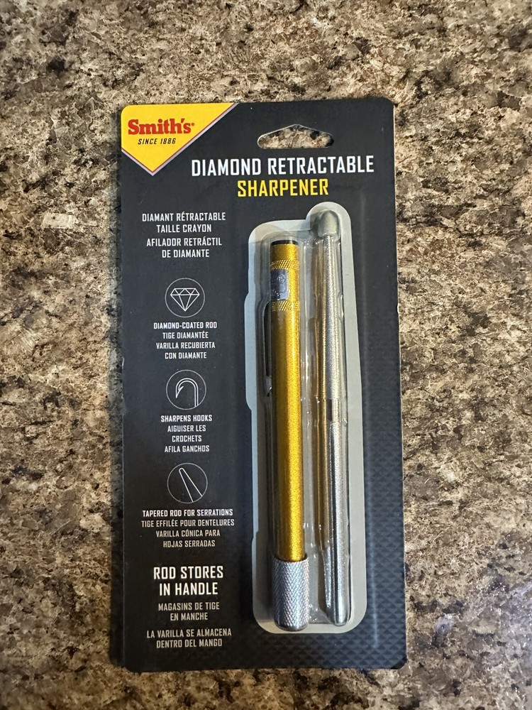 NEW SMITHS DRET DIAMOND RETRACTABLE POCKET KNIFE SHARPENER ROD Serrated