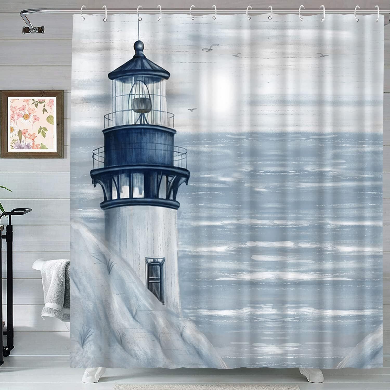 Lighthouse Shower Curtain Bathroom Decor 72"x72" Ocean Sunrise Nautical