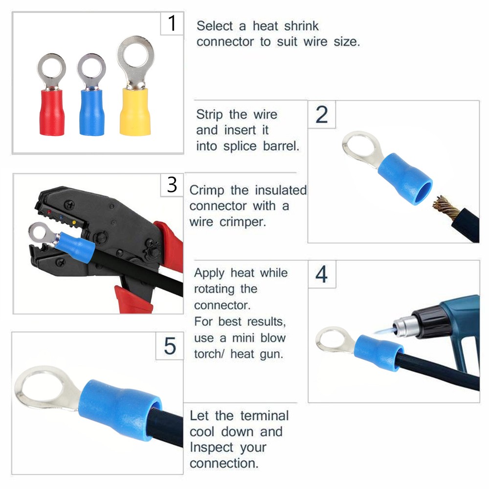 300x Insulated Assorted Electrical Wire Connector Crimp Spade Ring Terminal Kit