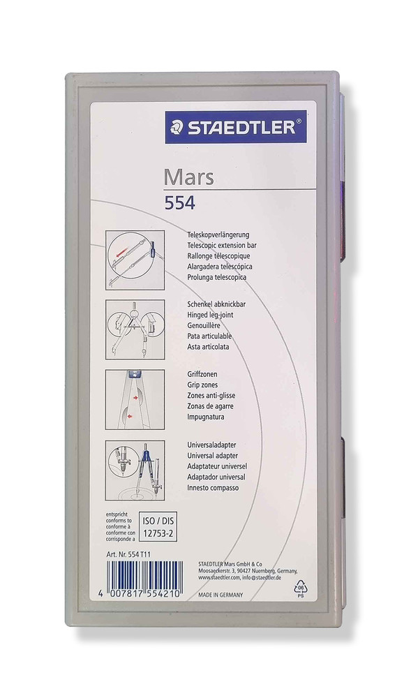 New Staedtler Mars Basic 554 Compass Set Kit with Hard Plastic Case 554 T11