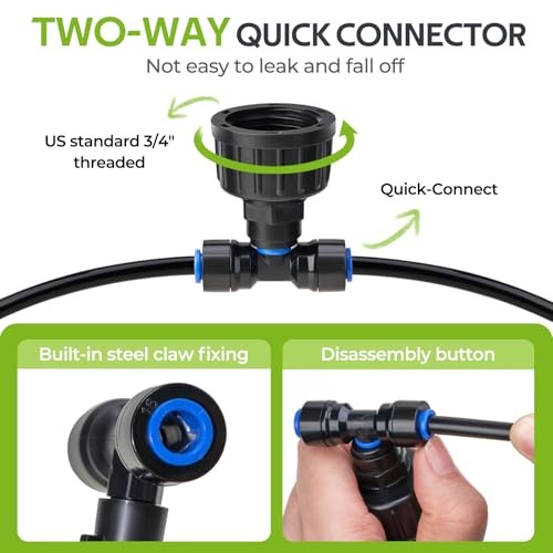 Two-Way Quick Connector, Irrigation System Accessory, Compatible with 1/4''