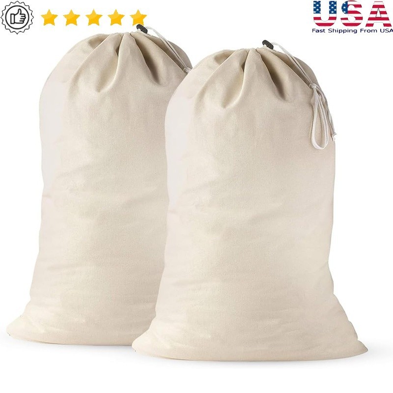 Durable Cotton Drawstring Laundry Bag Large Capacity Multi Purpose Storage Sack