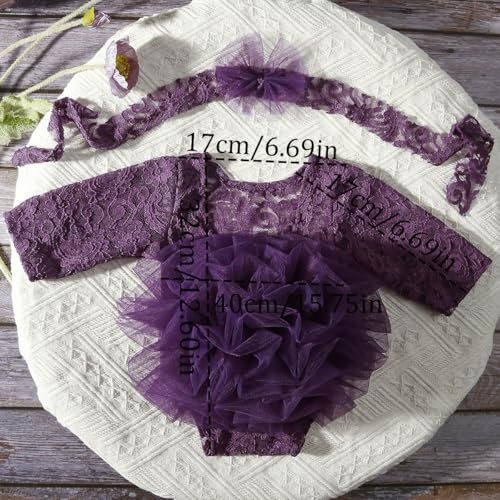 Newborn Photography Outfits Girl Baby Photography Props Lace Romper with Purple