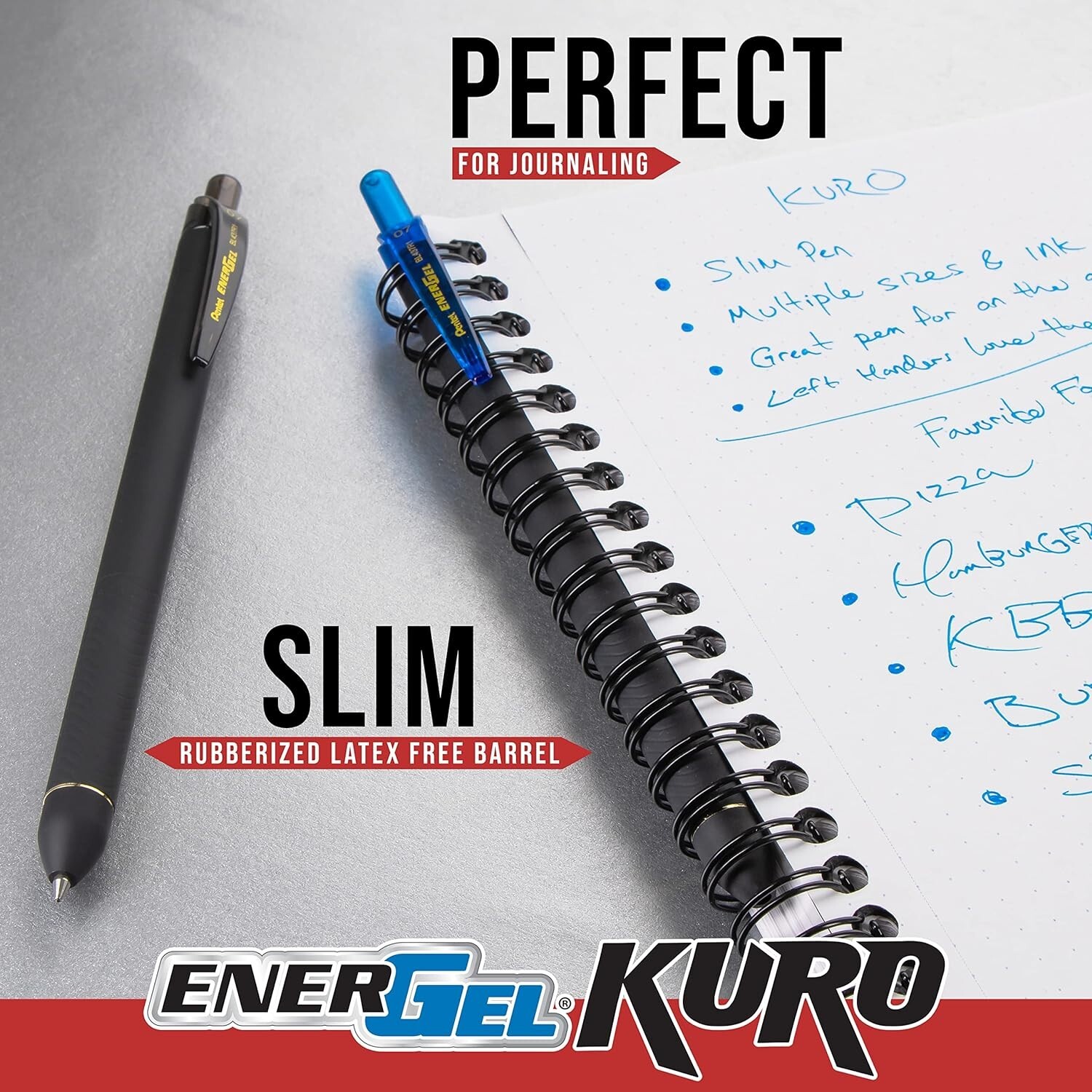 Pentel EnerGel Kuro Gel Pen, Shades of Black, 0.7mmtip, Assorted black ink,5pens