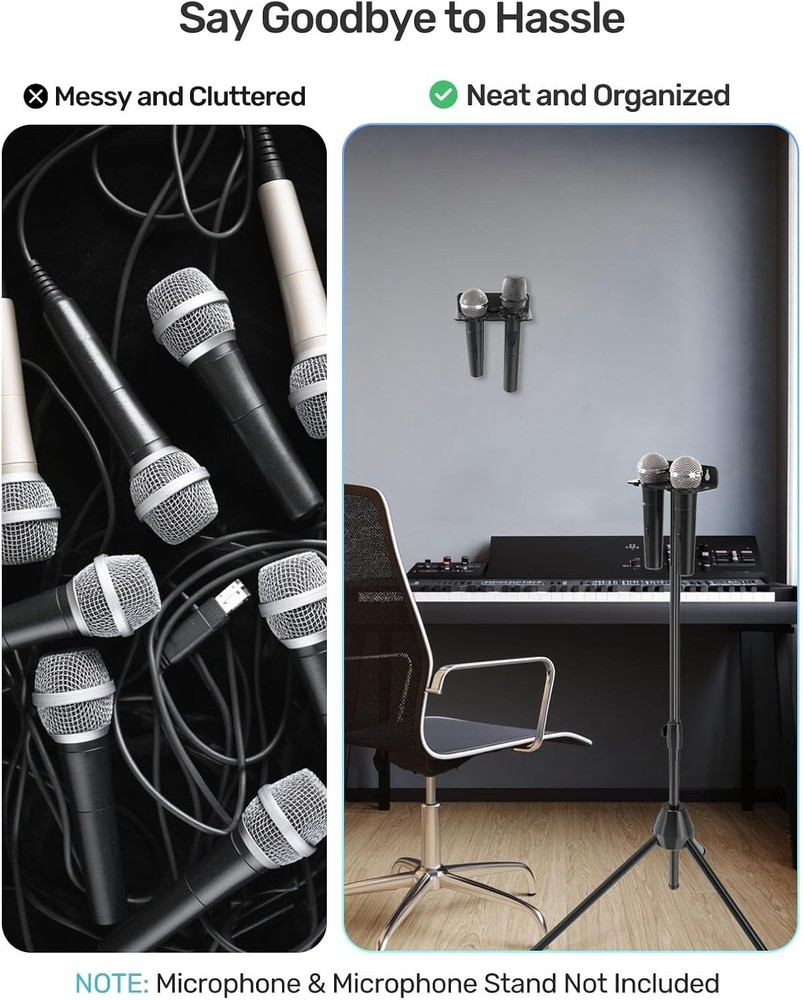 [2025 Upgrade ] Multi Microphone Holder for Mic UP to 2 - Black, Black