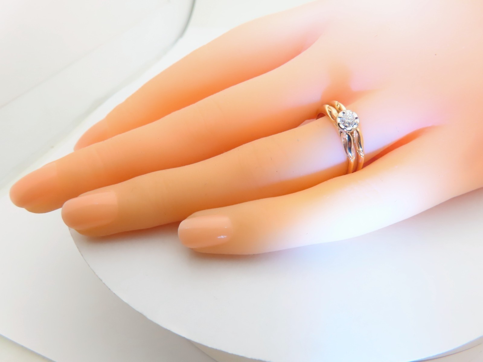 14k Gold Diamond Wedding Set Vintage Bridal Rings Natural Diamonds US 6.75 R1802