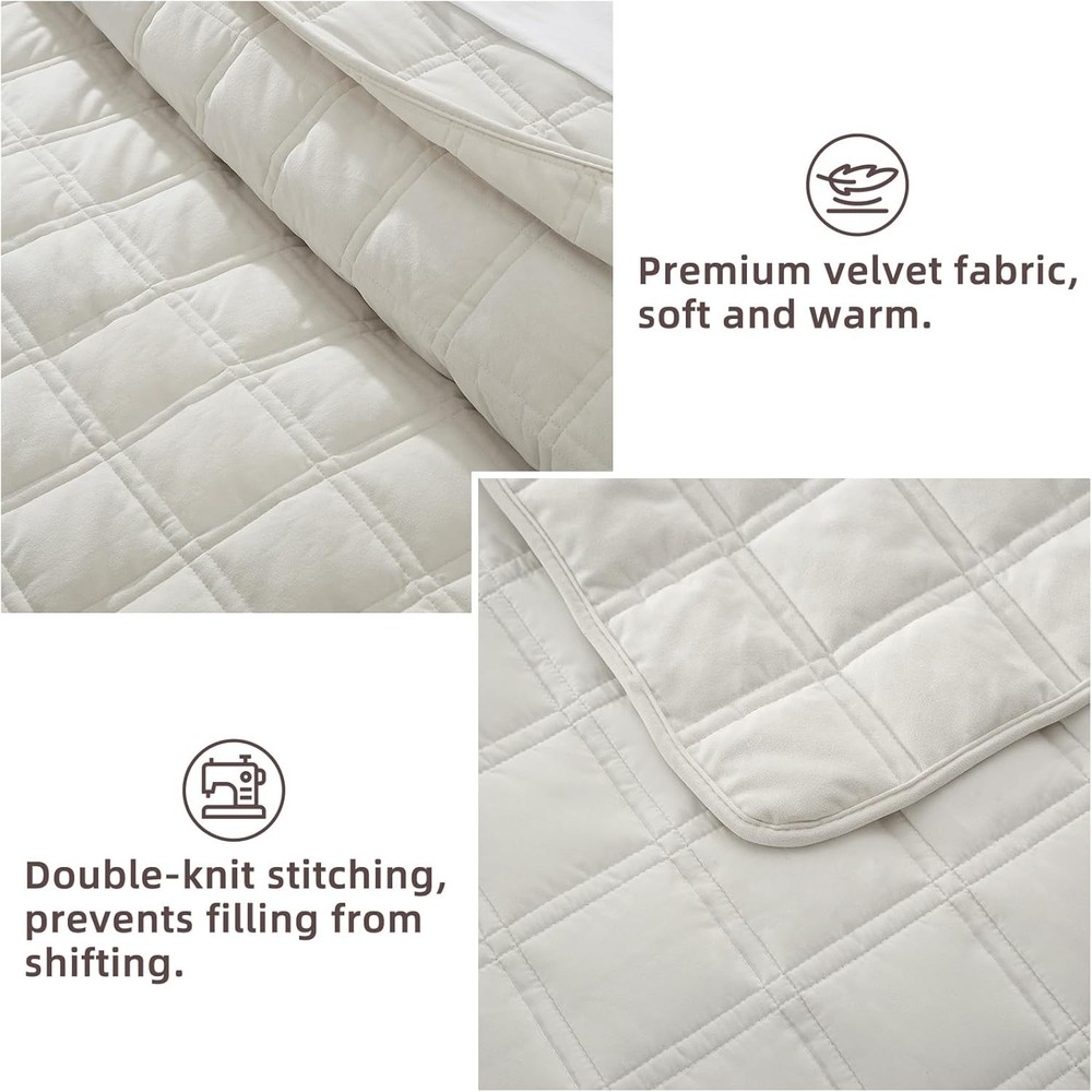 Three-Piece Cream White Set Includes 1 Quilted Comforter and 2 Pillowcases