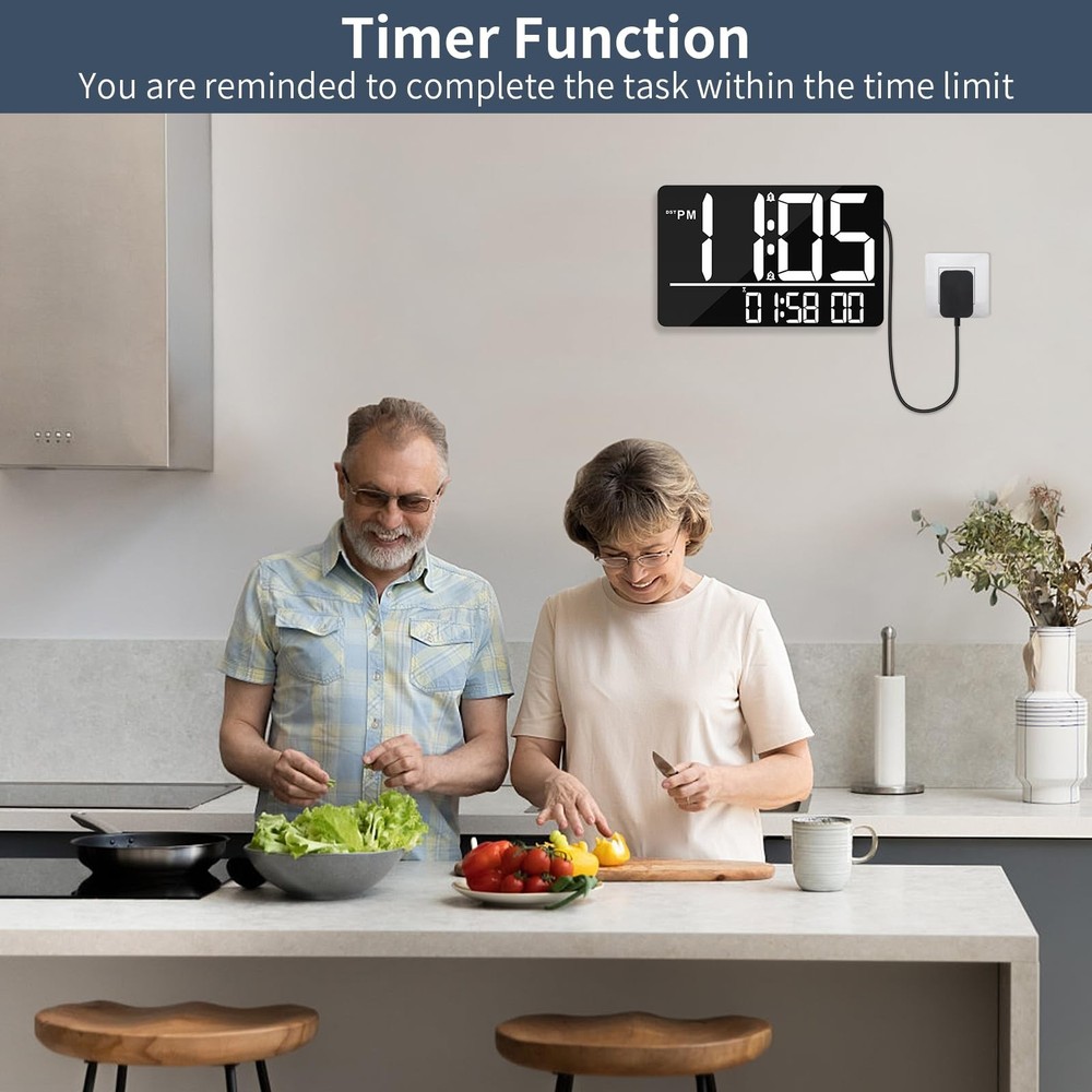 13" Digital Wall Clock Large Display with Remote, 25 Ringtones, Temperature, ...