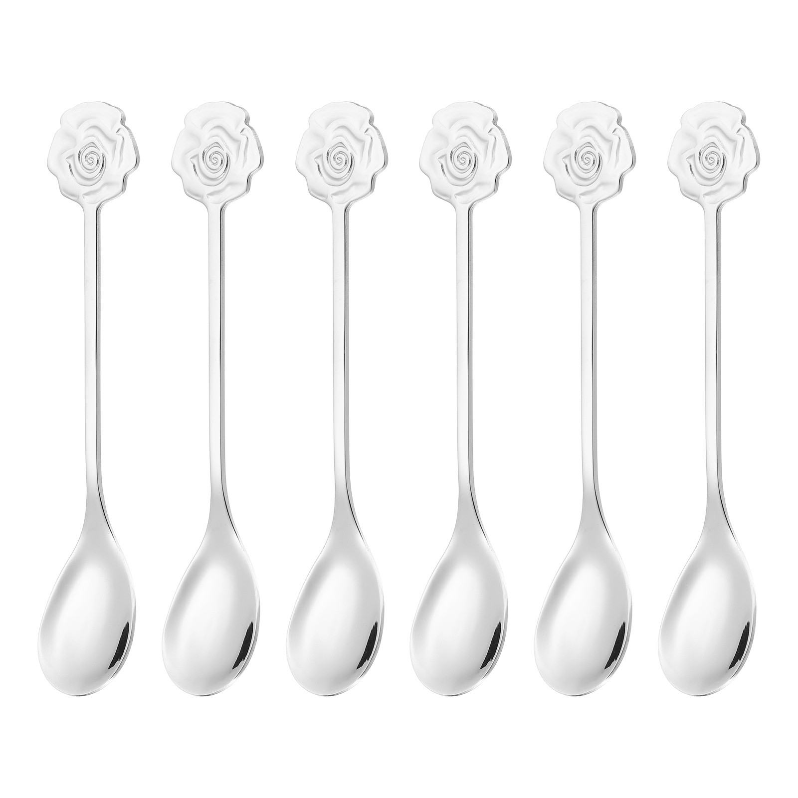 6pcs Coffee Spoons, Rose Tea Spoons Stainless Steel, Silver