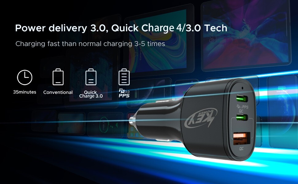 60W USB C Quick charging Car charger adapter for Samsung iPhone