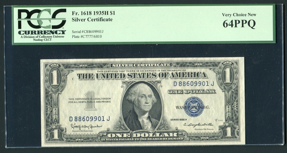 1935H $1 Silver Certificates - Sequential Serial Number Pair - Both PCGS 64 PPQ