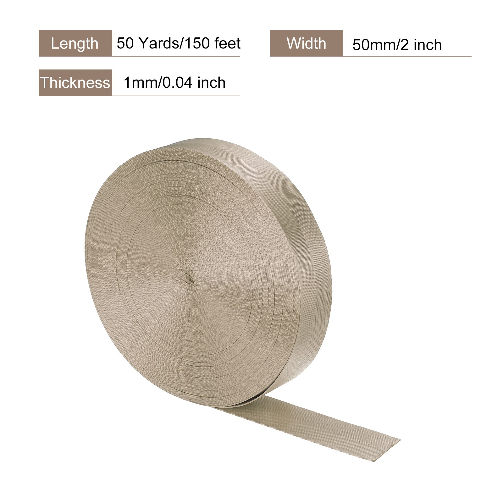 Flat Nylon Webbing Strap 2 Inch 50 Yards Khaki for Backpack