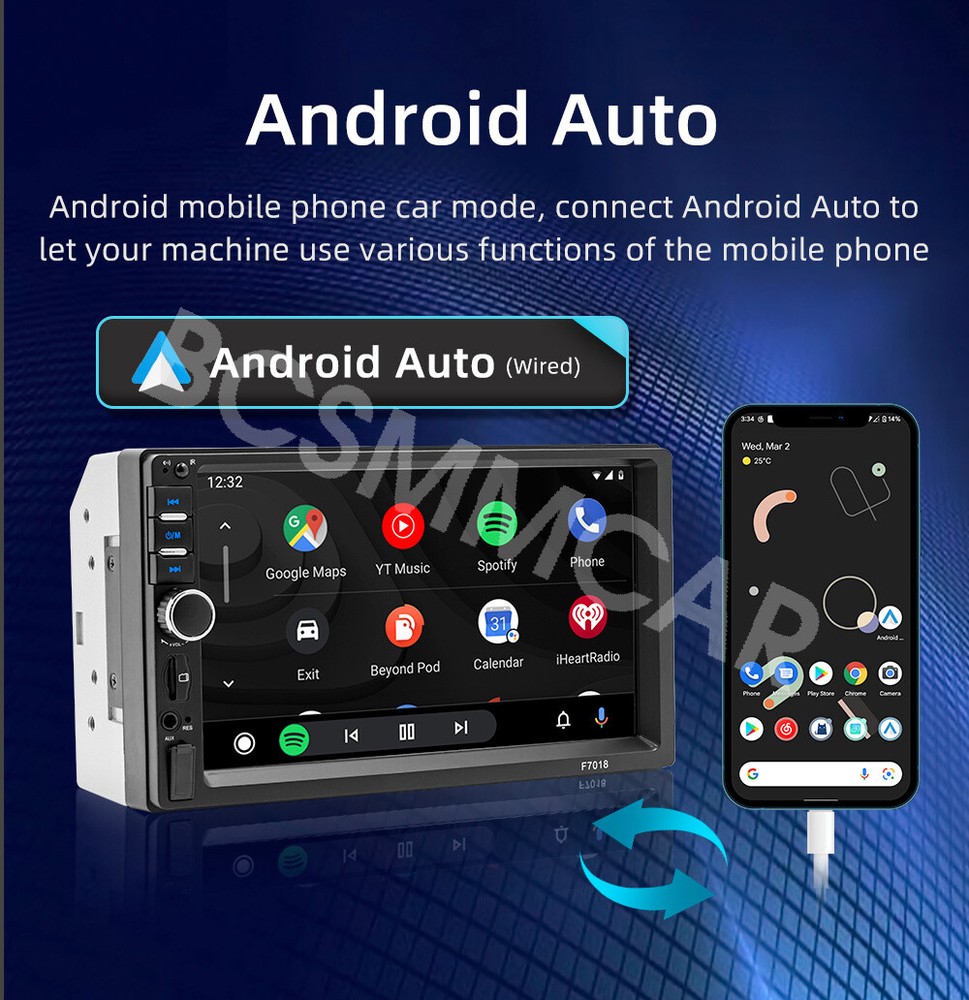 7" Double 2 DIN Car Stereo Radio MP5 Player Touch Screen Bluetooth Android Auto