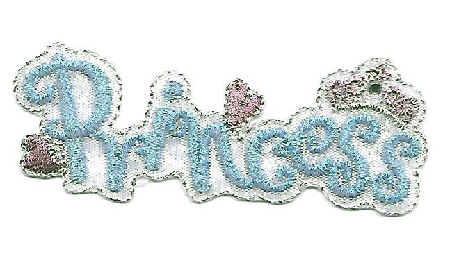 "PRINCESS" Turquoise Blue Text Embroidered Iron On Applique Patch