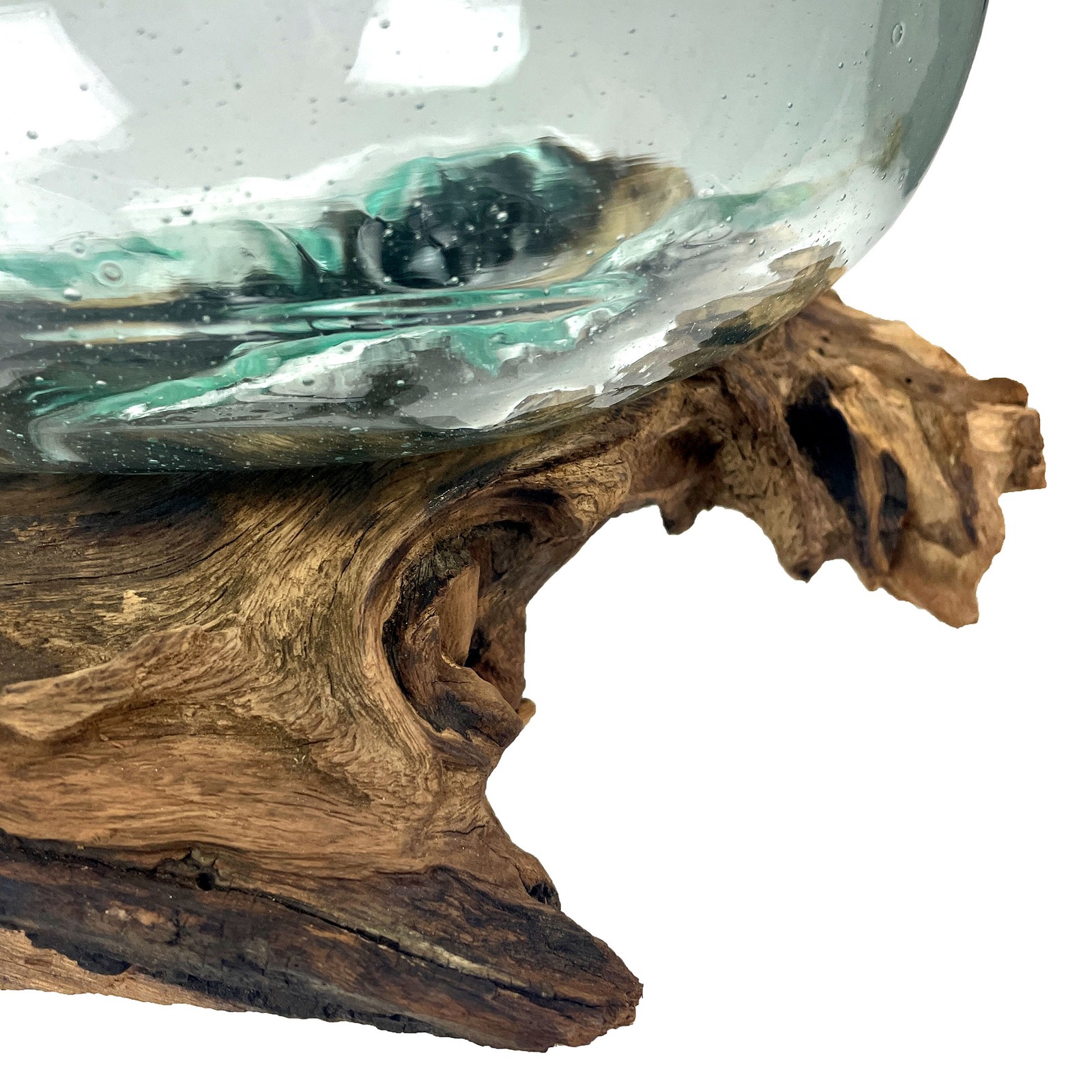 Molten Glass Bowl on Driftwood 10" Hand Blown Decorative Centerpiece Planter
