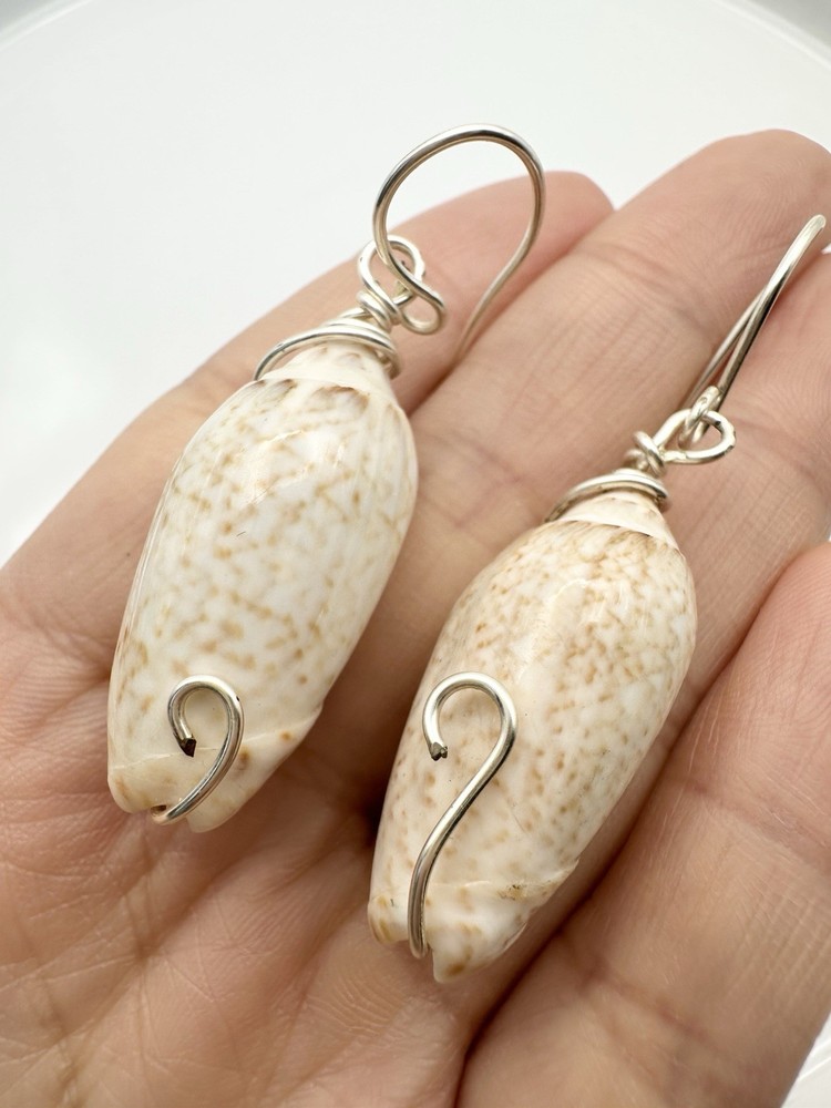 Handmade Olive Seashell Dangle Earrings
