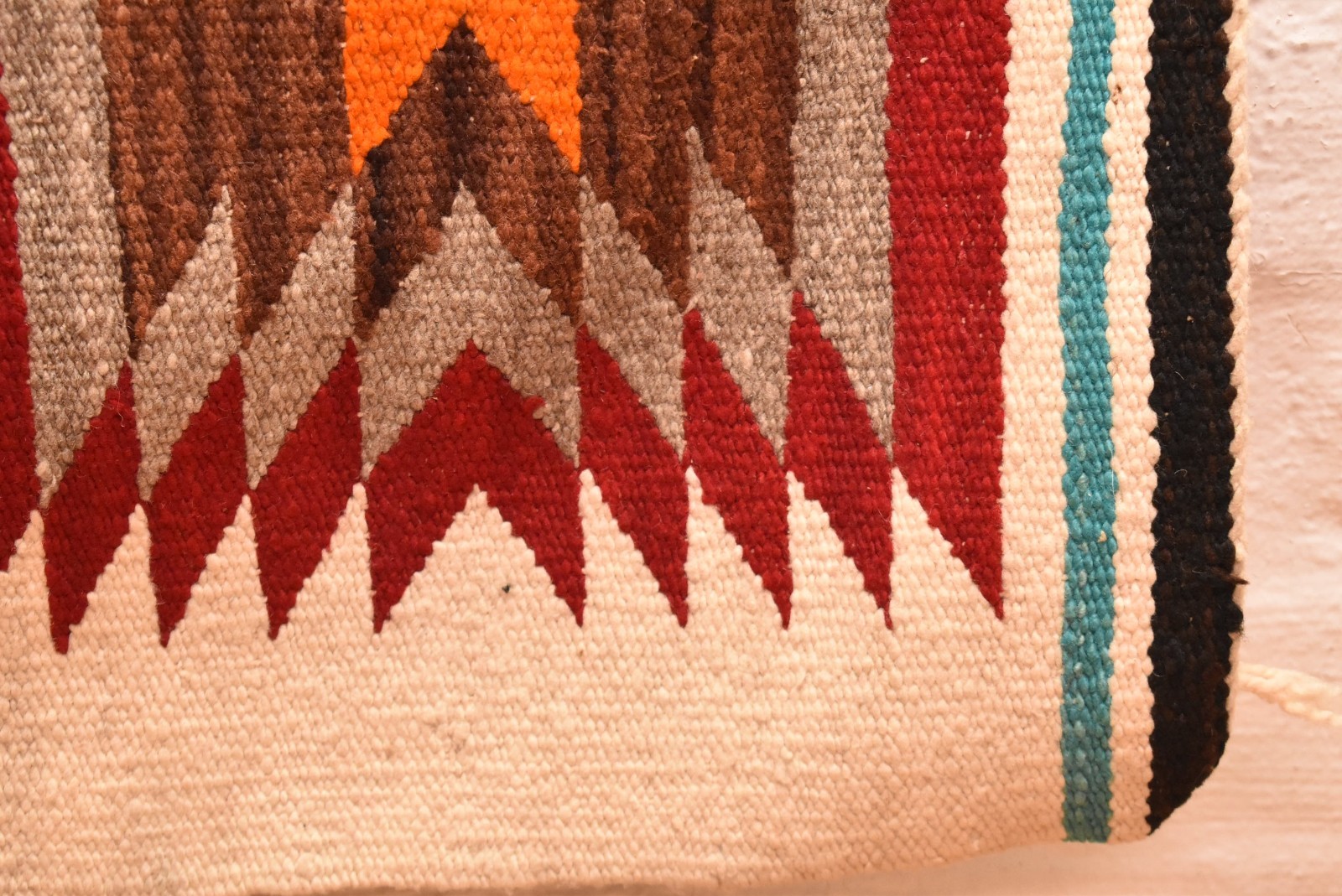 Antique Navajo Rug Textile Native American Indian Eye Dazzler Weaving 37x20 VTG