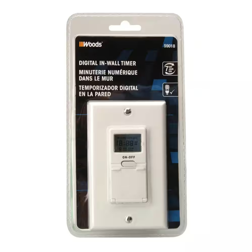 15-Amp 7-Day In-Wall Programmable Digital Timer Switch, White