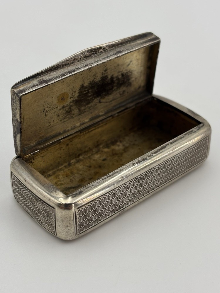 Antique German 800 Silver Snuff Box Engine Turned Gilt Interior Pill Rectangle