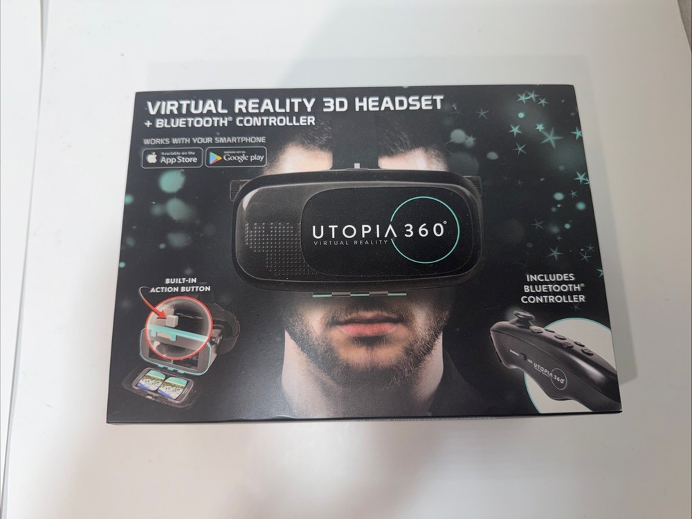 ReTrak Utopia 360 Virtual Reality 3D Headset & Bluetooth Controller Brand New!