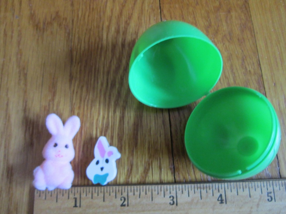 Easter Bunny Tiny Pink Flocked & Rabbit Head Eraser UNUSED in Plastic Egg