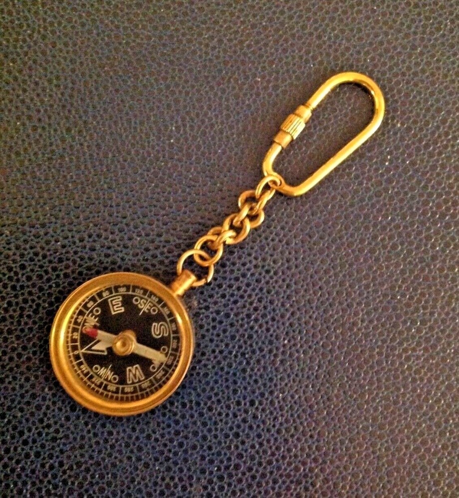 Engravable Open-face Miniature Solid Brass Key Chain Compass for Engraving