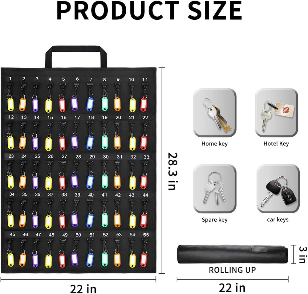 Rollable Portable Fireproof Water Proof Key Case - Compact 55-Key Storage for Ho