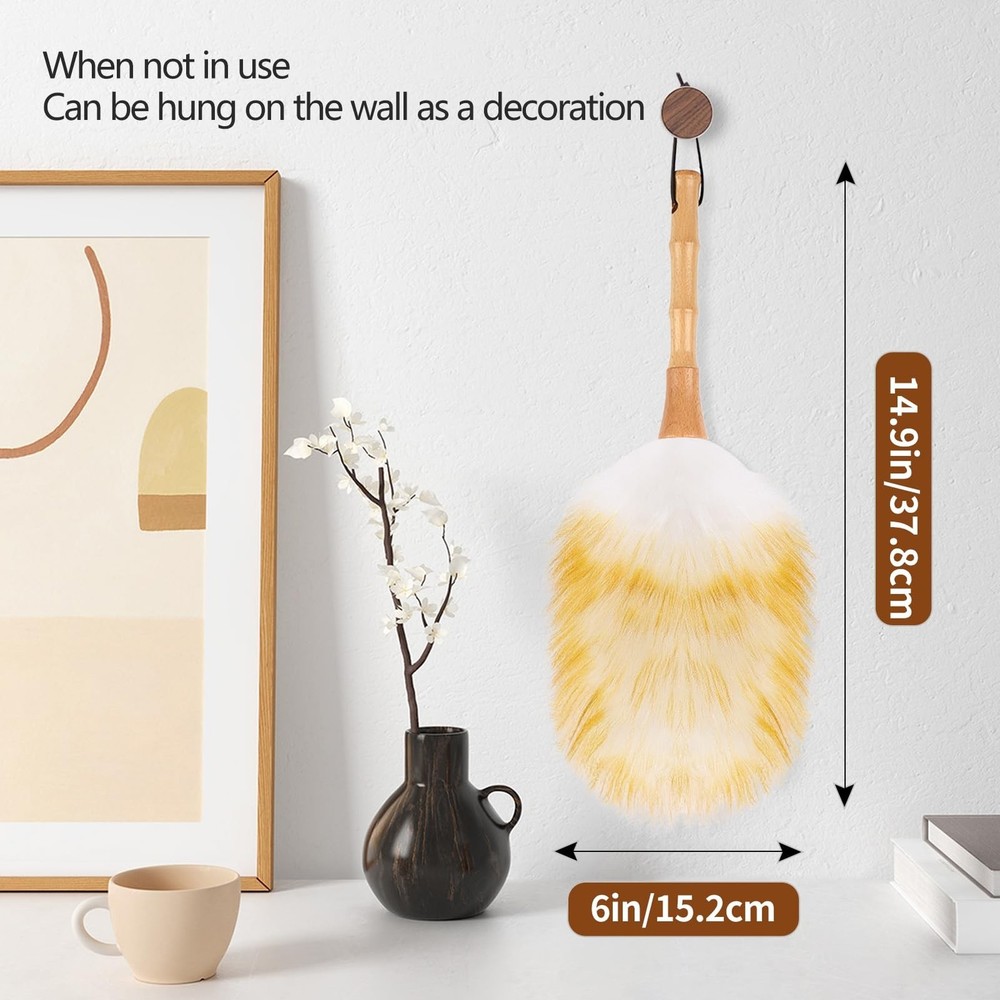 Lambswool Duster for Cleaning with Solid Wooden Handle Leather Hang Strap 14....