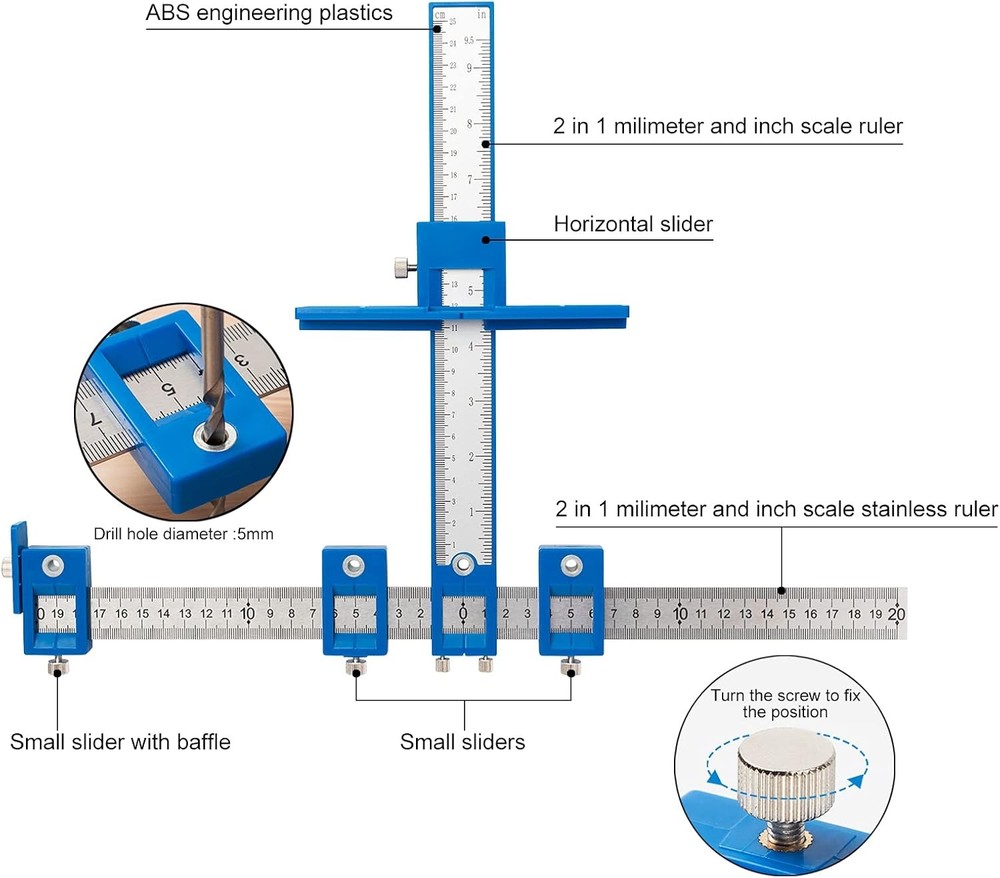 Cabinet Hardware Jig Drill Guide Template for Handles & Knobs on Doors & Drawers