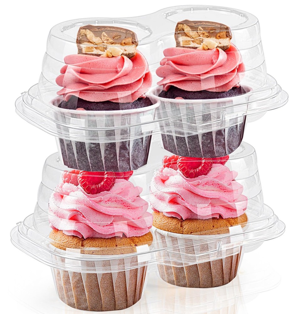 50Pack Disposable Cupcake Containers, 2 Compartment Clear Cupcake Holder, Sta...