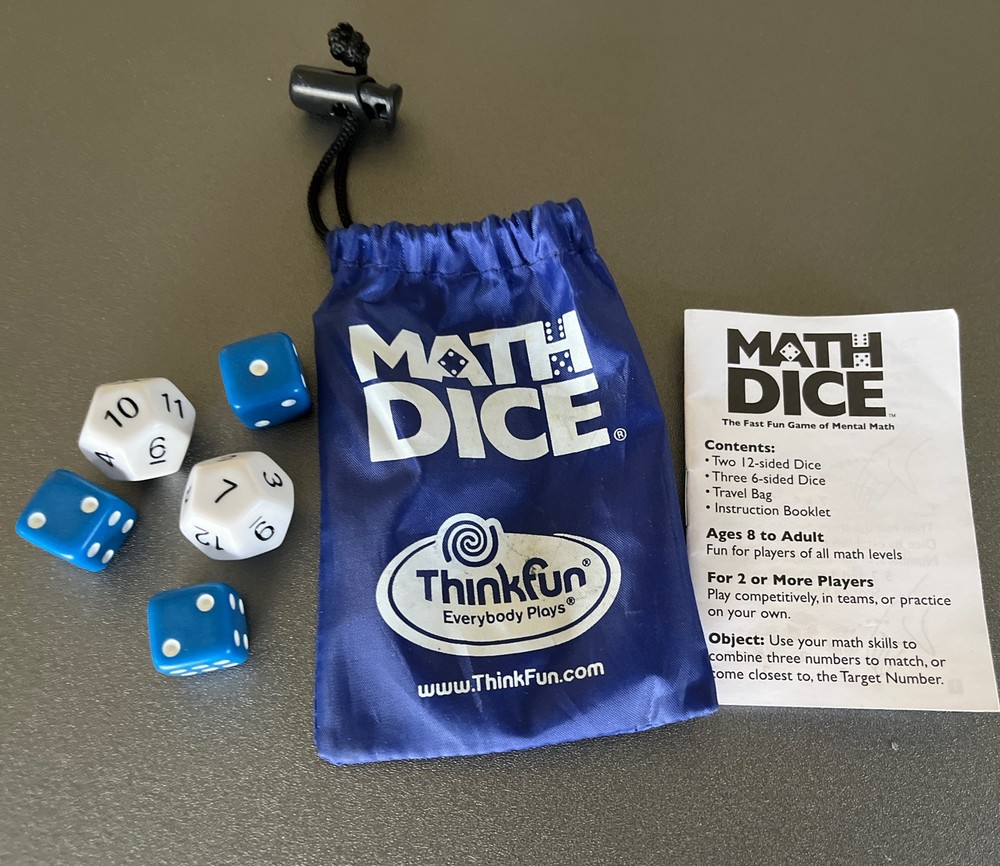 Thinkfun Math Dice with Instruction Booklets & Bag Educational & Fun learning
