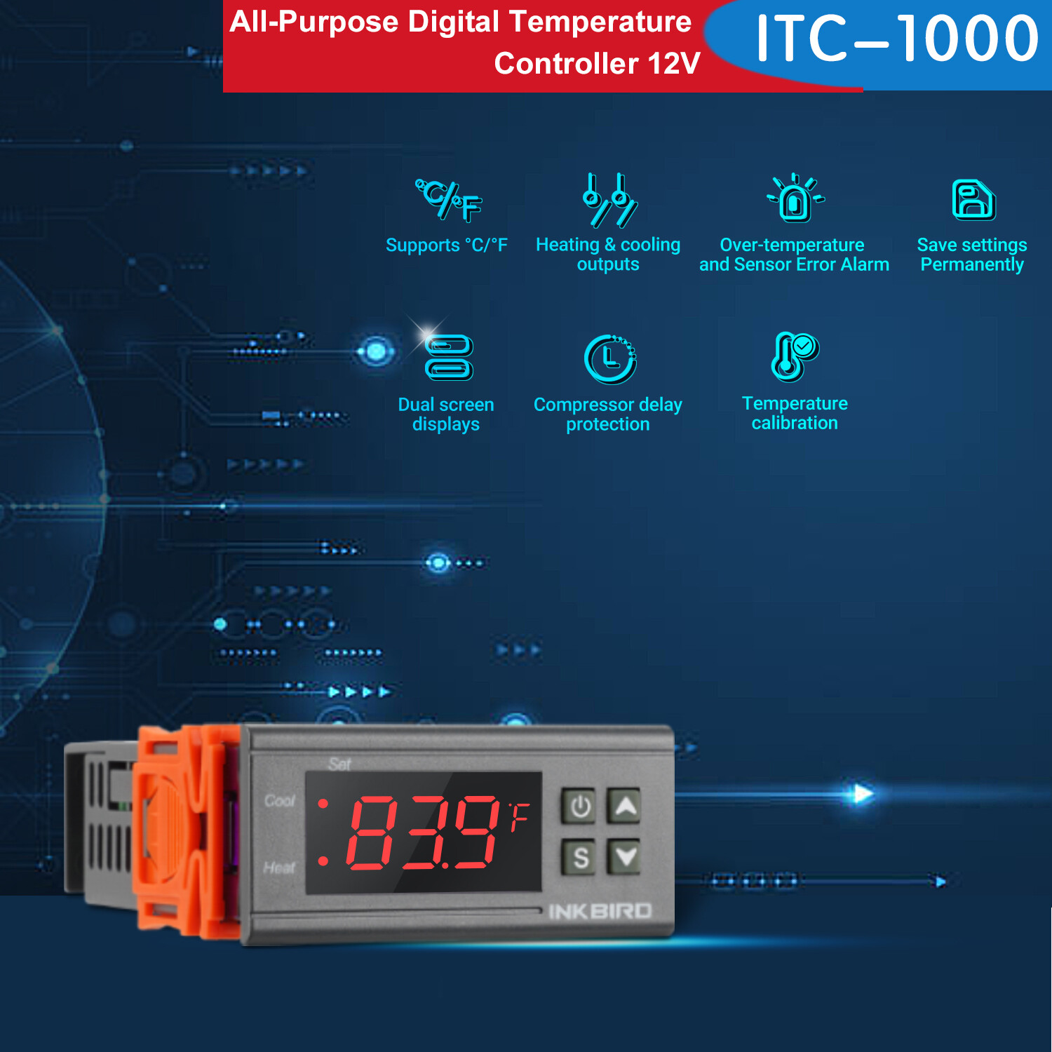 All-Purpose ITC-1000 Digital Temperature Controller Thermostat with Sensor 12V