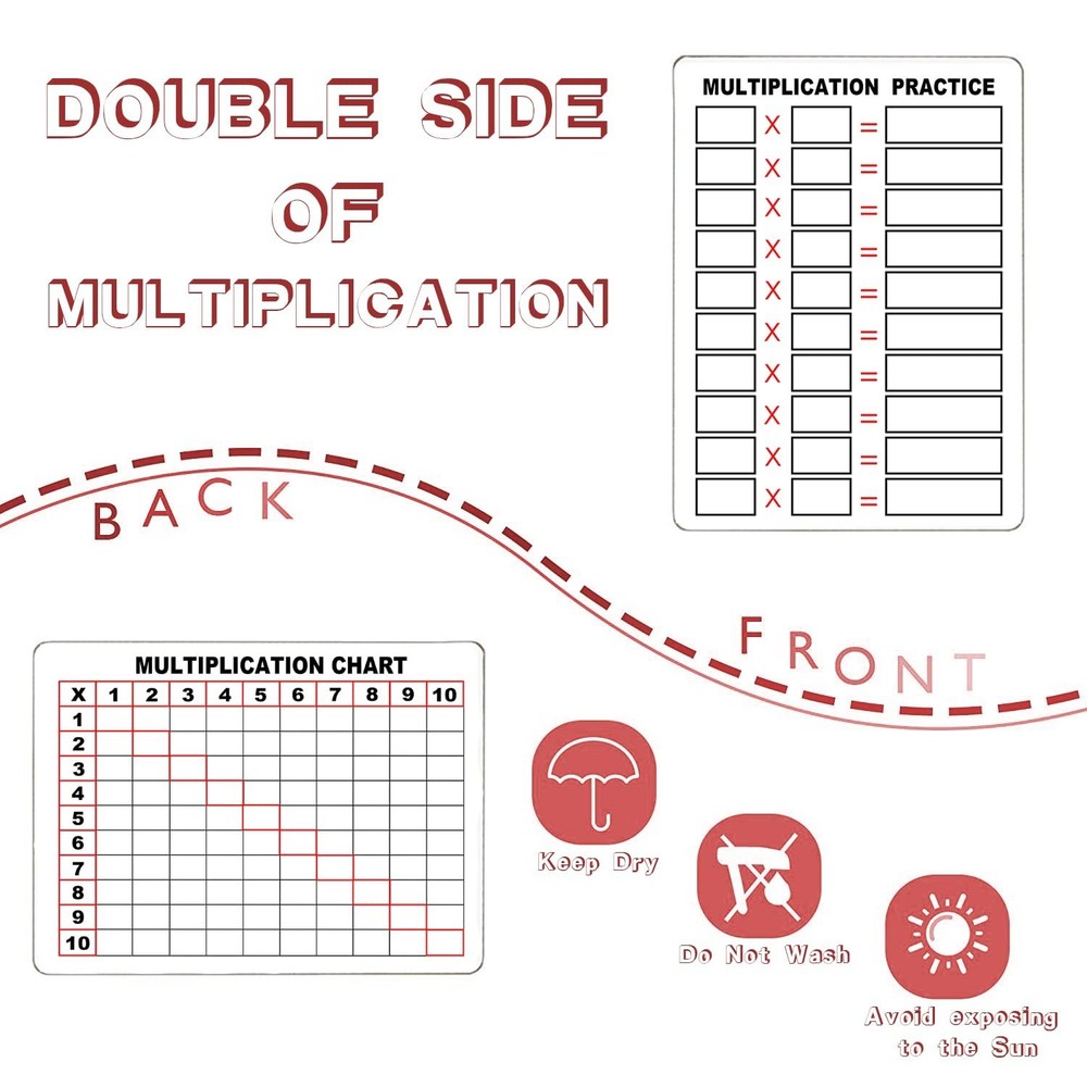 Dry Erase Multiplication Chart White Board, 9" x 12" Double Side Table Math M...