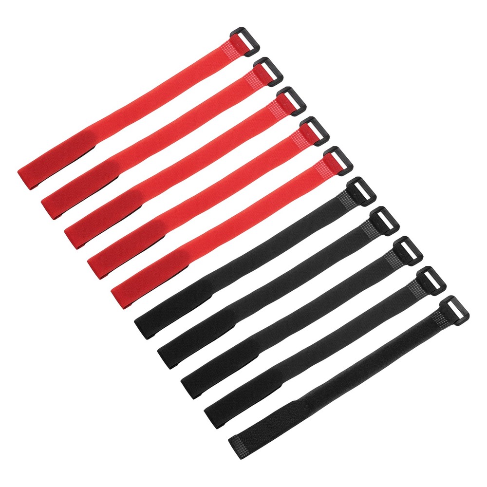 10 Pcs Battery Tie Down Straps, 0.8" x 8" Black/Red Nylon Hook Loop Strap