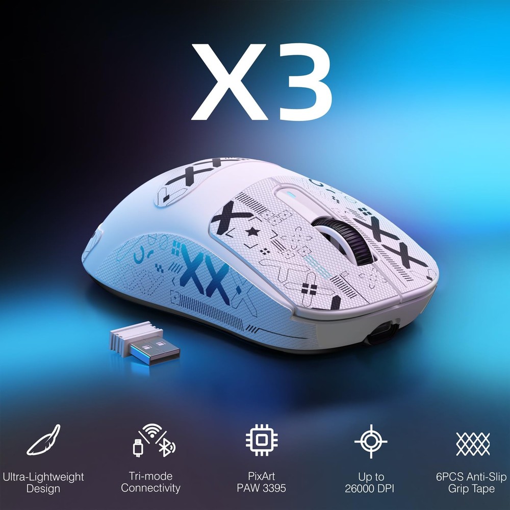X3 Lightweight Wireless Gaming with Tri-Mode 2.4G/USB-C Wired/Bluetooth,26K D...