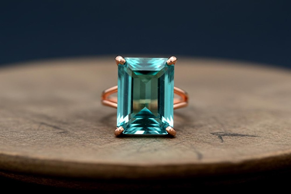 Blue Tourmaline Ring Handmade Emerald Cut Rectangle 14k Gold Filled