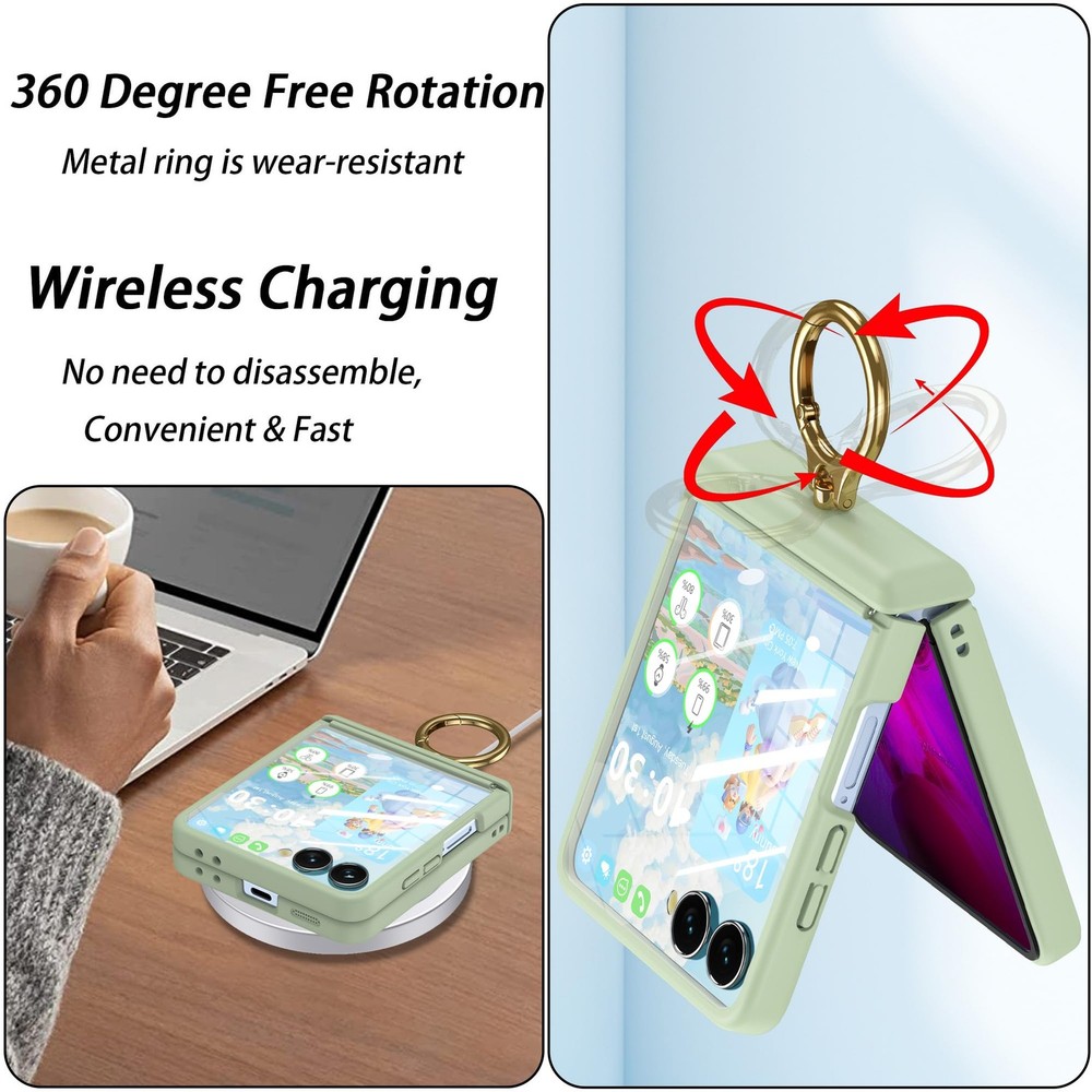 DAKORIE Galaxy Z Flip 7 Case Shockproof Ring Kickstand Screen Protector Green
