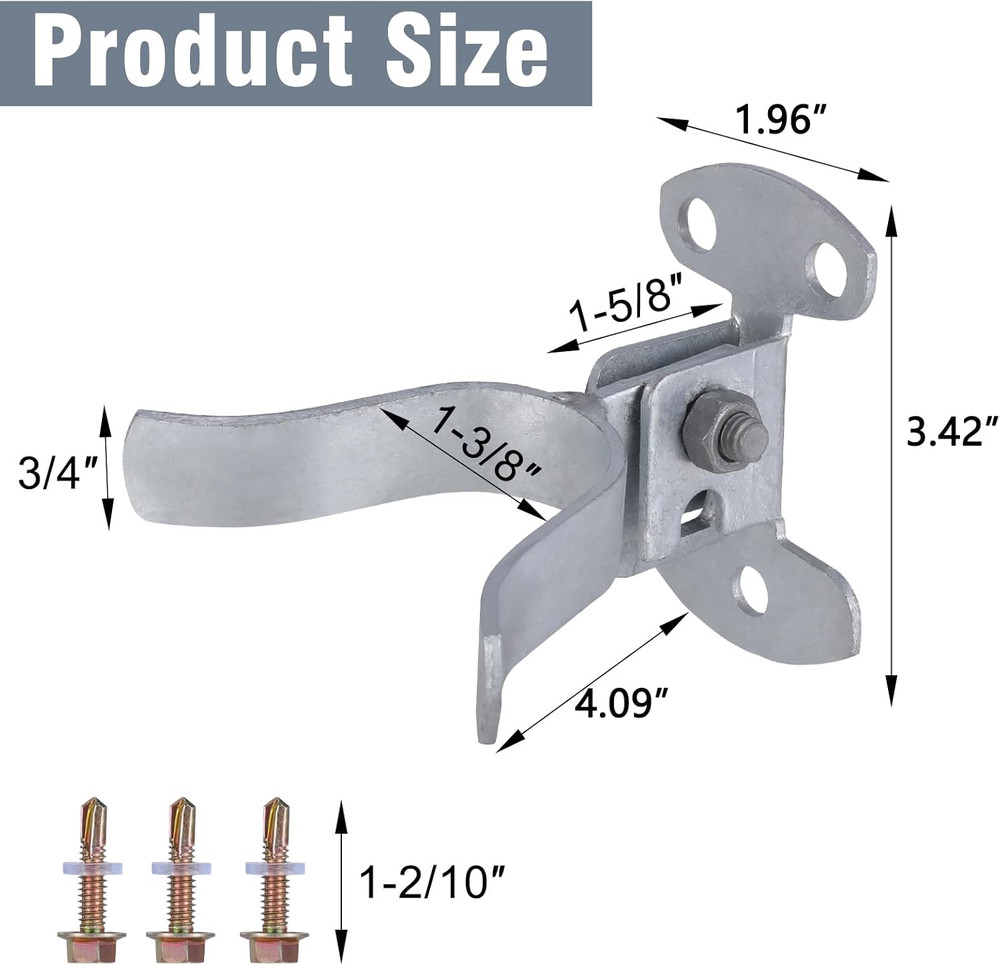 Chain Link Fence Gate Latch with Screws, 1-3/8" Wall Mount (Flat Back) Fork Gate