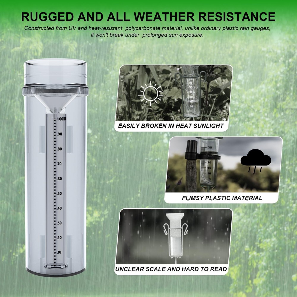 Holdly Precise Rain Gauge with Mounting Bracket, Outdoor transparent