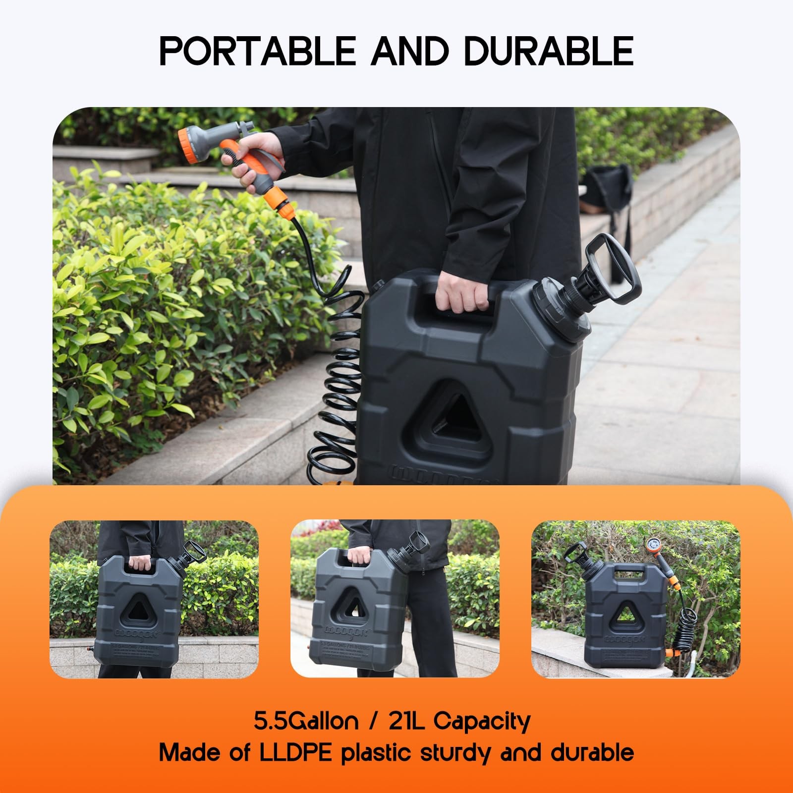 5.5 Gallon Portable Water Tank with Pump and 8 Modes Sprayer, Emergency Water