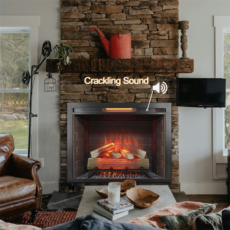 33" Infrared Electric Fireplace Insert Heater Realistic Flame w/Crackling Sound